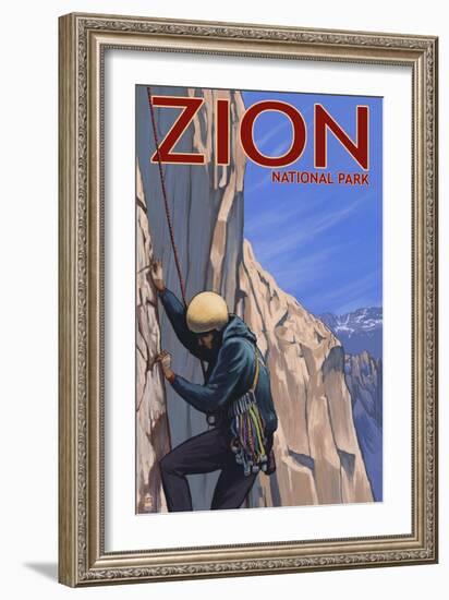 Zion National Park, UT - Climber-Lantern Press-Framed Art Print