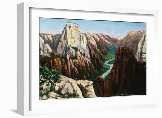 Zion National Park, Utah - View of Angels Landing and the Great White Throne-Lantern Press-Framed Art Print