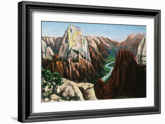 Zion National Park, Utah - View of Angels Landing and the Great White Throne-Lantern Press-Framed Art Print