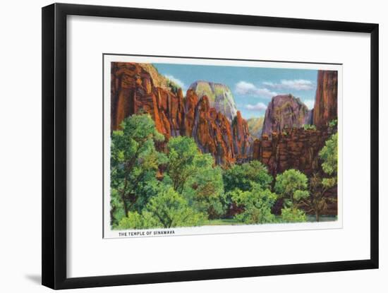 Zion National Park, Utah - View of the Temple of Sinawava, c.1938-Lantern Press-Framed Art Print