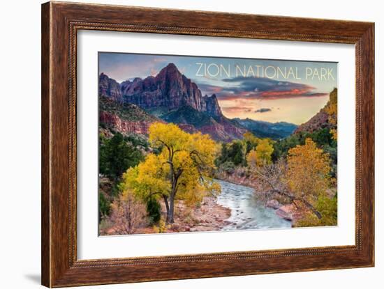 Zion National Park, Utah - Watchman as the Virgin River-Lantern Press-Framed Art Print