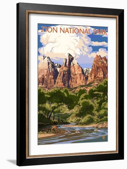 Zion National Park - Virgin River and Peaks-Lantern Press-Framed Premium Giclee Print