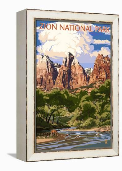 Zion National Park - Virgin River and Peaks-Lantern Press-Framed Stretched Canvas