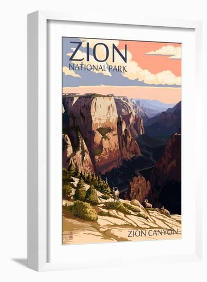 Zion National Park - Zion Canyon Sunset-Lantern Press-Framed Art Print