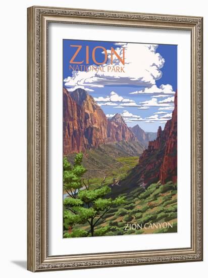 Zion National Park - Zion Canyon View-Lantern Press-Framed Art Print