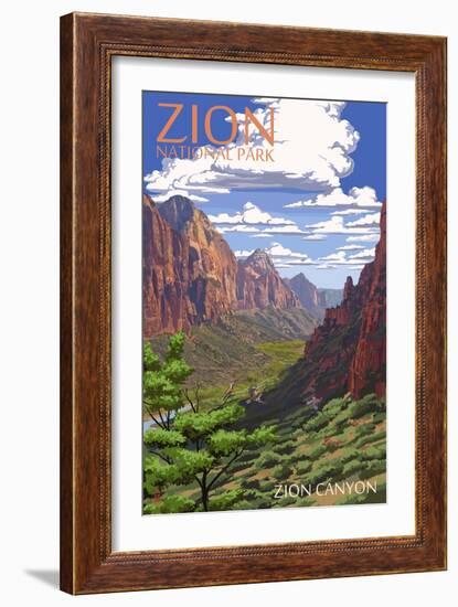 Zion National Park - Zion Canyon View-Lantern Press-Framed Art Print