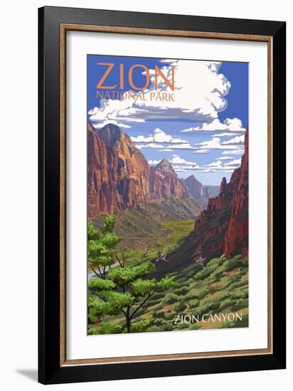 Zion National Park - Zion Canyon View-Lantern Press-Framed Art Print