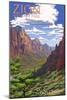 Zion National Park - Zion Canyon View-Lantern Press-Mounted Art Print