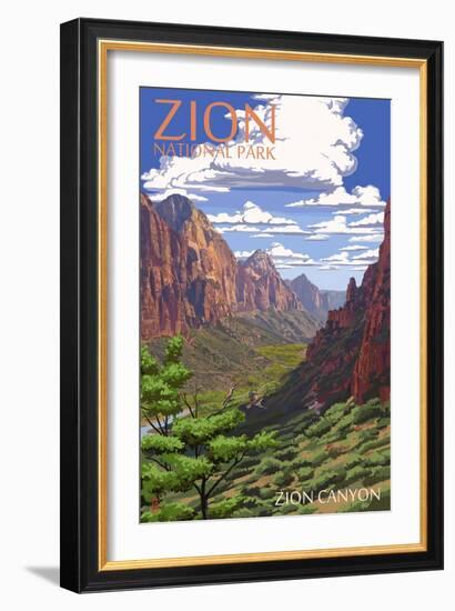 Zion National Park - Zion Canyon View-Lantern Press-Framed Art Print