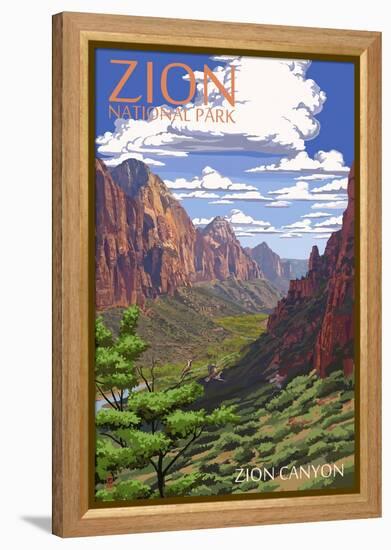 Zion National Park - Zion Canyon View-Lantern Press-Framed Stretched Canvas