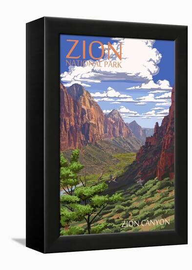 Zion National Park - Zion Canyon View-Lantern Press-Framed Stretched Canvas