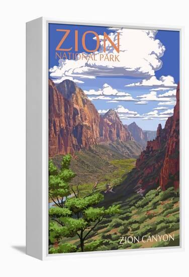 Zion National Park - Zion Canyon View-Lantern Press-Framed Stretched Canvas