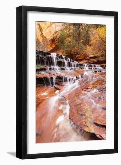 Zion NP, Utah, USA: Archangel Waterfall (Cascades) River Forks Off North Creek Along Hike To Subway-Axel Brunst-Framed Photographic Print