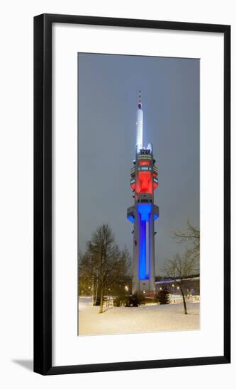 Zizkov Television Tower at night, Prague, Bohemia, Czech Republic-null-Framed Photographic Print