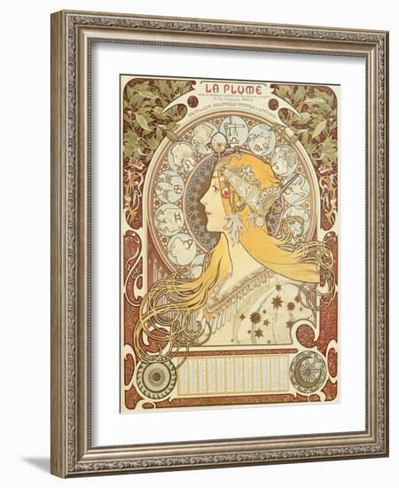 Zodiac calendar for 'La Plume', 1896 (litho)-Alphonse Marie Mucha-Framed Giclee Print