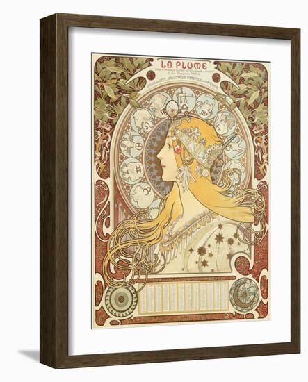 Zodiac calendar for 'La Plume', 1896 (litho)-Alphonse Marie Mucha-Framed Giclee Print