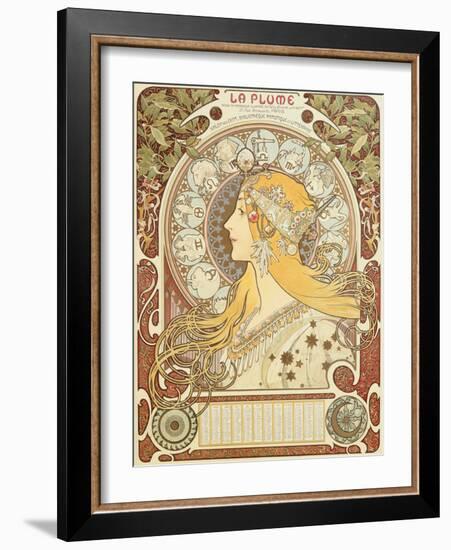 Zodiac calendar for 'La Plume', 1896 (litho)-Alphonse Marie Mucha-Framed Giclee Print