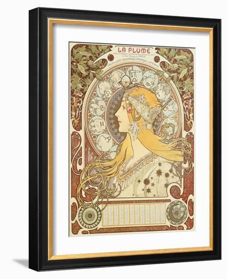 Zodiac calendar for 'La Plume', 1896 (litho)-Alphonse Marie Mucha-Framed Giclee Print