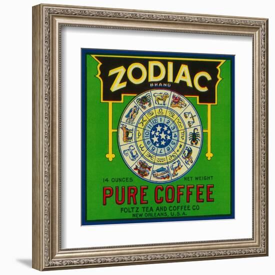 Zodiac Coffee Label - New Orleans, LA-Lantern Press-Framed Art Print