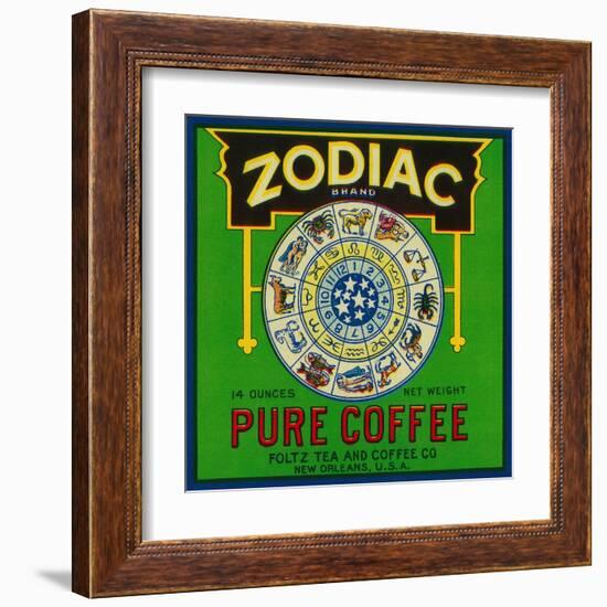 Zodiac Coffee Label - New Orleans, LA-Lantern Press-Framed Art Print