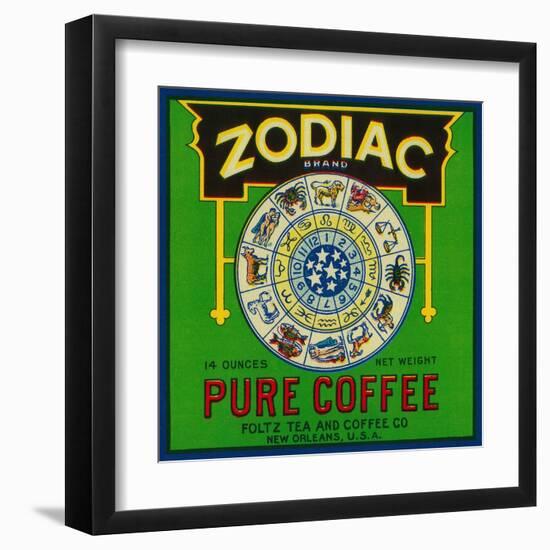 Zodiac Coffee Label - New Orleans, LA-Lantern Press-Framed Art Print