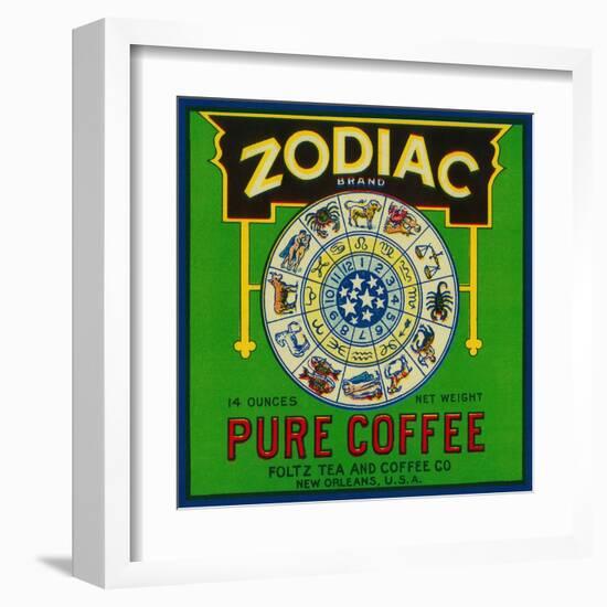 Zodiac Coffee Label - New Orleans, LA-Lantern Press-Framed Art Print