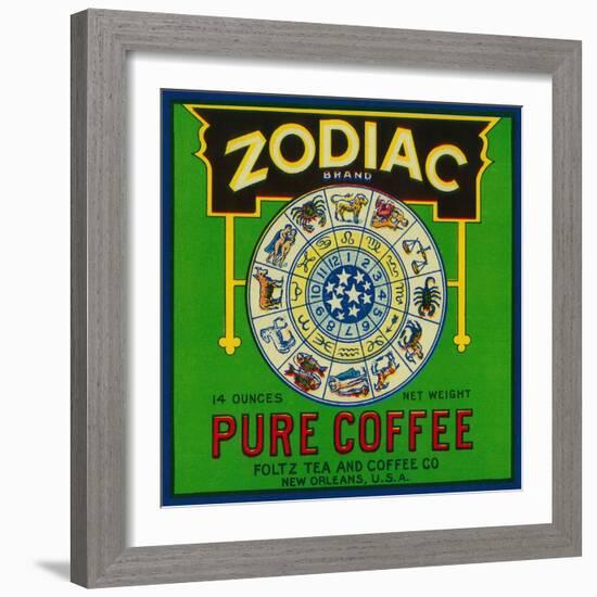 Zodiac Coffee Label - New Orleans, LA-Lantern Press-Framed Art Print