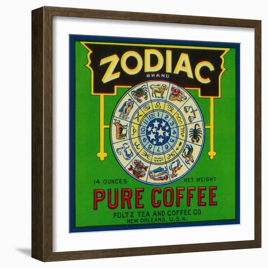 Zodiac Coffee Label - New Orleans, LA-Lantern Press-Framed Art Print