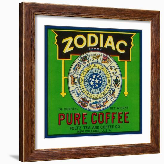 Zodiac Coffee Label - New Orleans, LA-Lantern Press-Framed Art Print