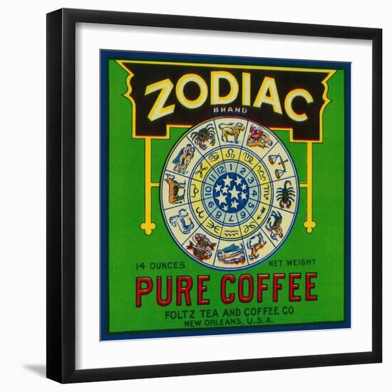 Zodiac Coffee Label - New Orleans, LA-Lantern Press-Framed Art Print