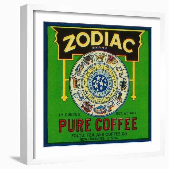 Zodiac Coffee Label - New Orleans, LA-Lantern Press-Framed Art Print