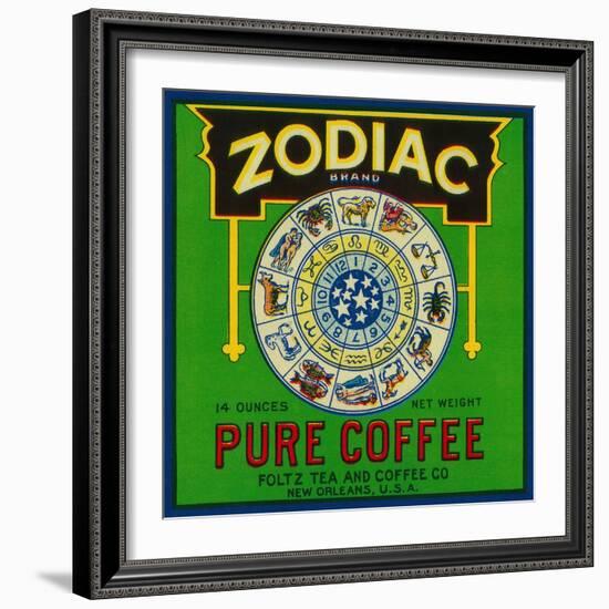 Zodiac Coffee Label - New Orleans, LA-Lantern Press-Framed Art Print