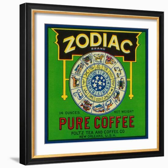 Zodiac Coffee Label - New Orleans, LA-Lantern Press-Framed Art Print