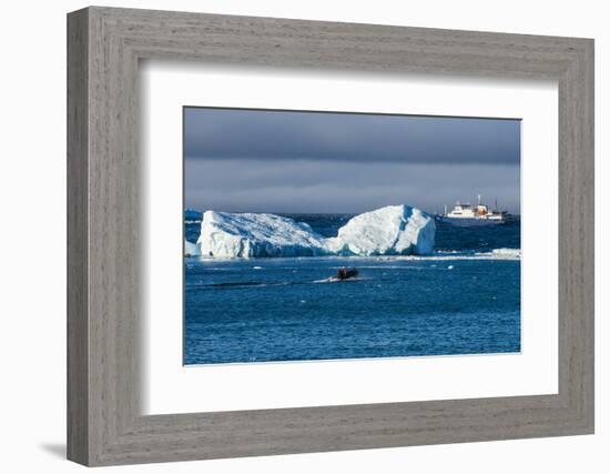 Zodiac cruising back to a cruise ship anchoring behind an iceberg, Brown Bluff, Antarctica, Polar R-Michael Runkel-Framed Photographic Print