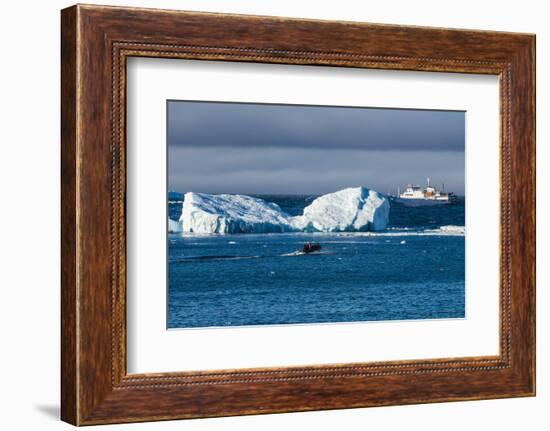 Zodiac cruising back to a cruise ship anchoring behind an iceberg, Brown Bluff, Antarctica, Polar R-Michael Runkel-Framed Photographic Print