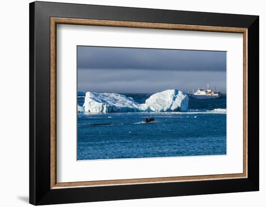 Zodiac cruising back to a cruise ship anchoring behind an iceberg, Brown Bluff, Antarctica, Polar R-Michael Runkel-Framed Photographic Print