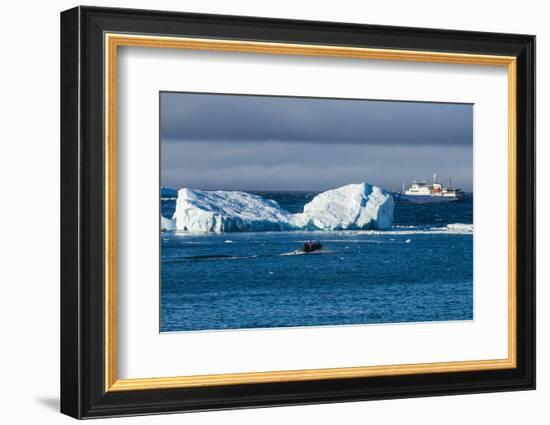 Zodiac cruising back to a cruise ship anchoring behind an iceberg, Brown Bluff, Antarctica, Polar R-Michael Runkel-Framed Photographic Print