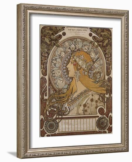 Zodiac, Grand Bazar and Nouvelles Galeries, Tours, 1896-Alphonse Mucha-Framed Giclee Print