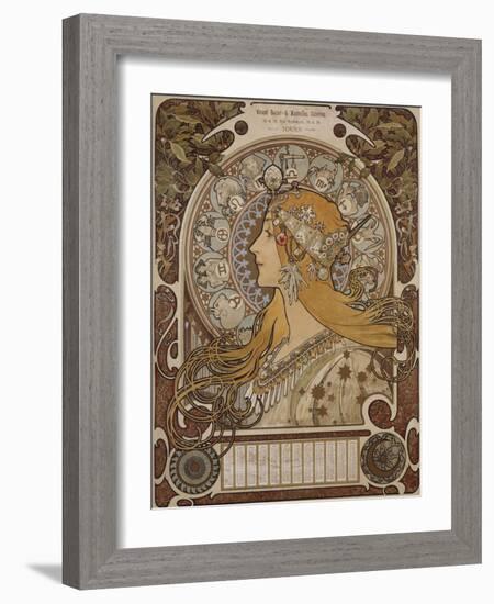 Zodiac, Grand Bazar and Nouvelles Galeries, Tours, 1896-Alphonse Mucha-Framed Giclee Print