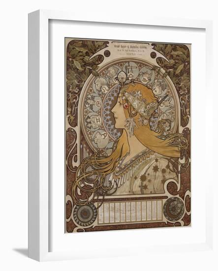 Zodiac, Grand Bazar and Nouvelles Galeries, Tours, 1896-Alphonse Mucha-Framed Giclee Print