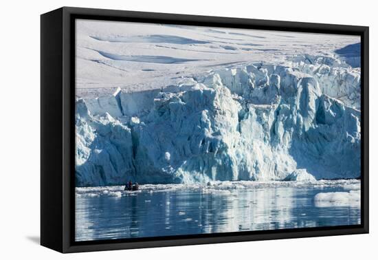 Zodiac with tourists cruising in front of a huge glacier, Hope Bay, Antarctica, Polar Regions-Michael Runkel-Framed Premier Image Canvas