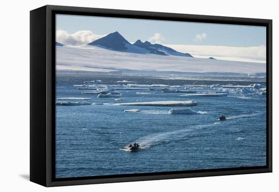 Zodiac with tourists cruising through the icebergs, Brown Bluff, Tabarin Peninsula, Antarctica, Pol-Michael Runkel-Framed Premier Image Canvas