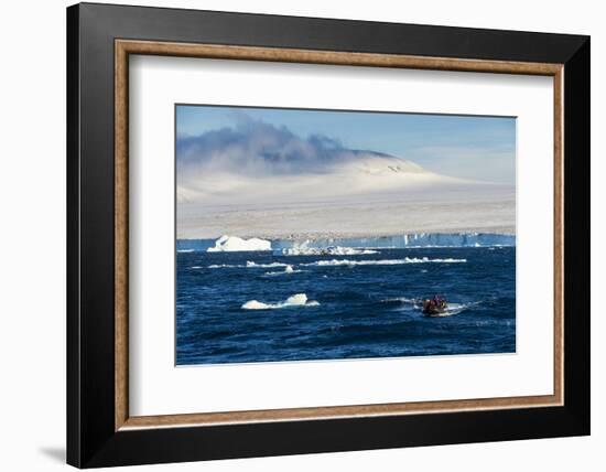 Zodiac with tourists cruising through the icebergs, Brown Bluff, Tabarin Peninsula, Antarctica, Pol-Michael Runkel-Framed Photographic Print