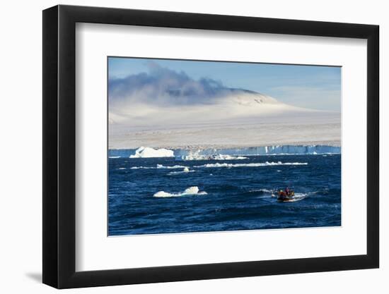 Zodiac with tourists cruising through the icebergs, Brown Bluff, Tabarin Peninsula, Antarctica, Pol-Michael Runkel-Framed Photographic Print