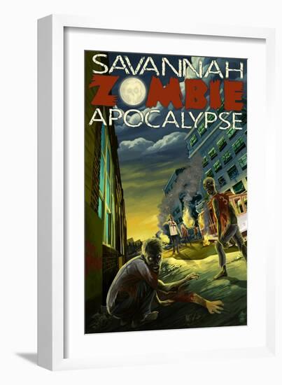 Zombie Apocalypse - Savannah, Georgia-Lantern Press-Framed Art Print