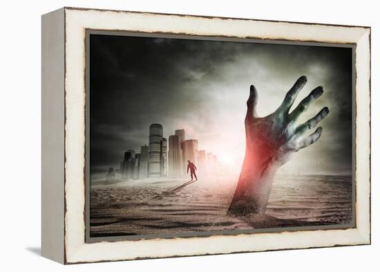 Zombie Rising. A Hand Rising From The Ground!-Solarseven-Framed Stretched Canvas