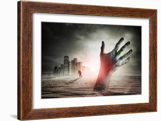 Zombie Rising. A Hand Rising From The Ground!-Solarseven-Framed Art Print