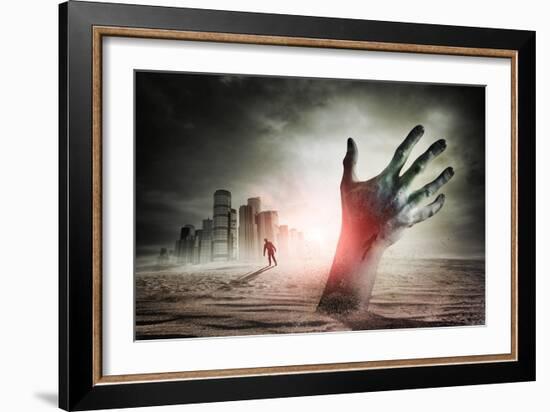 Zombie Rising. A Hand Rising From The Ground!-Solarseven-Framed Art Print