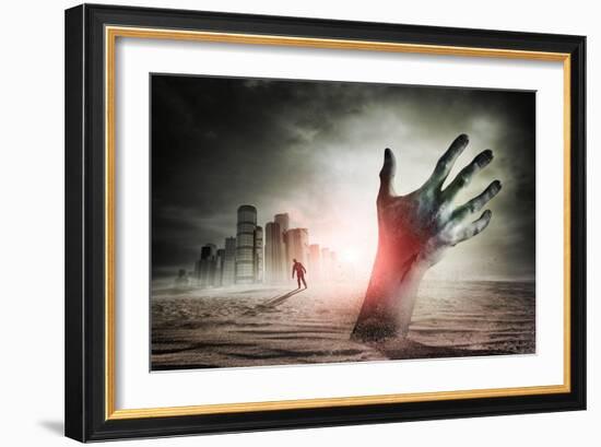 Zombie Rising. A Hand Rising From The Ground!-Solarseven-Framed Art Print