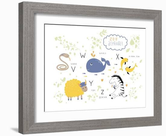 Zoo Alphabet - V, W, X, Y, Z Letters-Lera Efremova-Framed Art Print